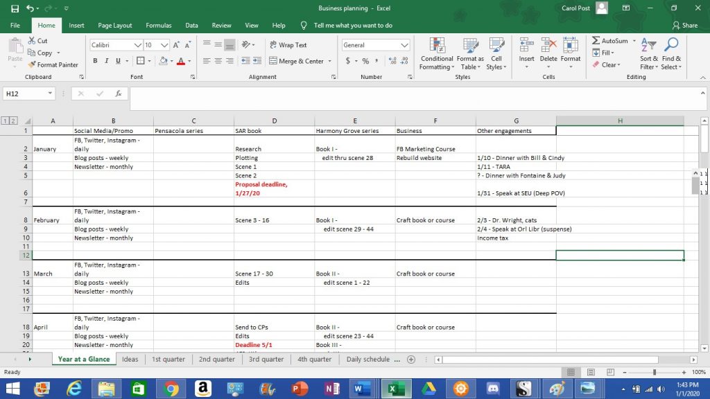 Yearly schedule
